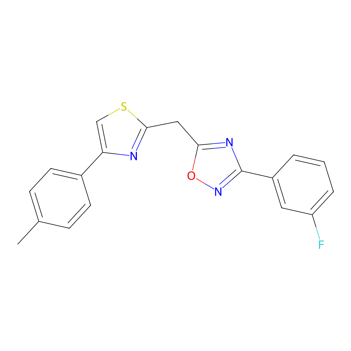 3-(3-Fluorophenyl)-5-{[4-(4-methylphenyl)-1,3-thiazol-2-yl]methyl}-1,2,4-oxadiazole molecular structure, CAS 1112280-11-1