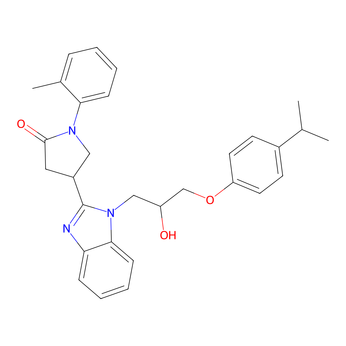 4-(1-{2-hydroxy-3-[4-(propan-2-yl)phenoxy]propyl}-1H-1,3-benzodiazol-2-yl)-1-(2-methylphenyl)pyrrolidin-2-one molecular structure, CAS 1112288-89-7