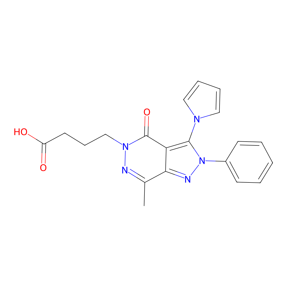 4-[7-Methyl-4-oxo-2-phenyl-3-(1H-pyrrol-1-yl)-2,4-dihydro-5H-pyrazolo[3,4-d]pyridazin-5-yl]butanoic acid molecular structure, CAS 1112289-79-8