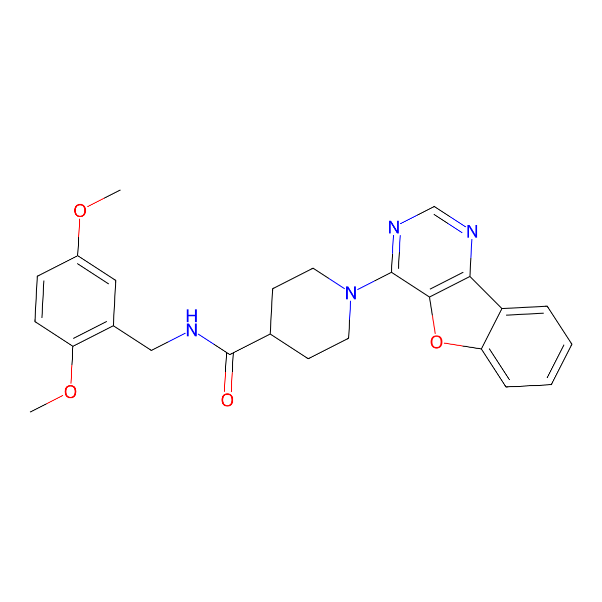 1-Benzofuro[3,2-d]pyrimidin-4-yl-N-[(2,5-dimethoxyphenyl)methyl]-4-piperidinecarboxamide molecular structure, CAS 1112292-74-6