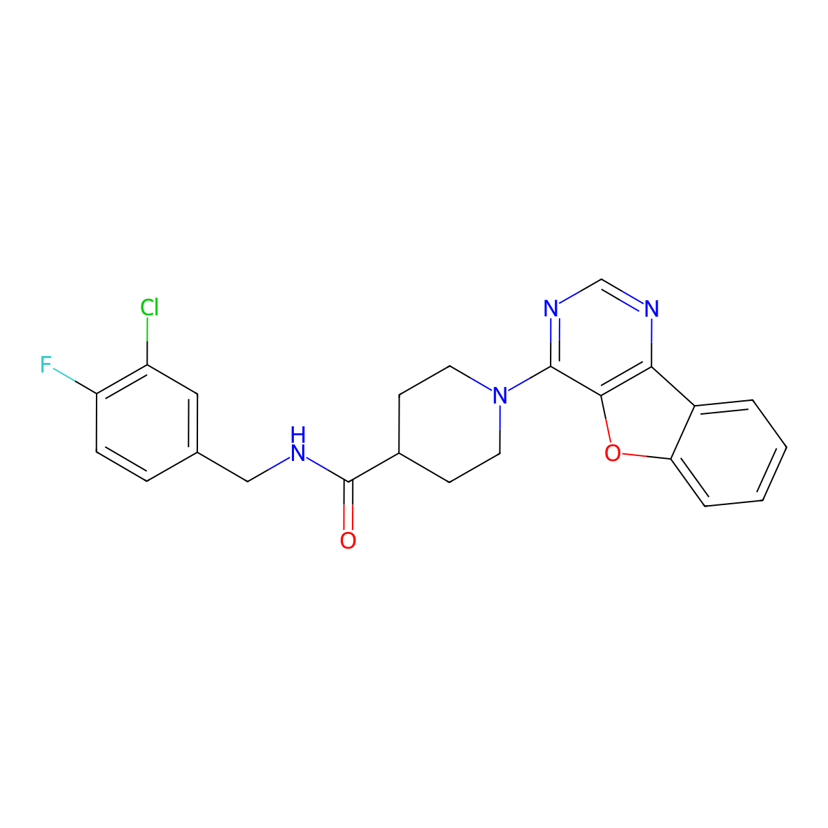 1-([1]benzofuro[3,2-d]pyrimidin-4-yl)-N-(3-chloro-4-fluorobenzyl)piperidine-4-carboxamide molecular structure, CAS 1112292-75-7