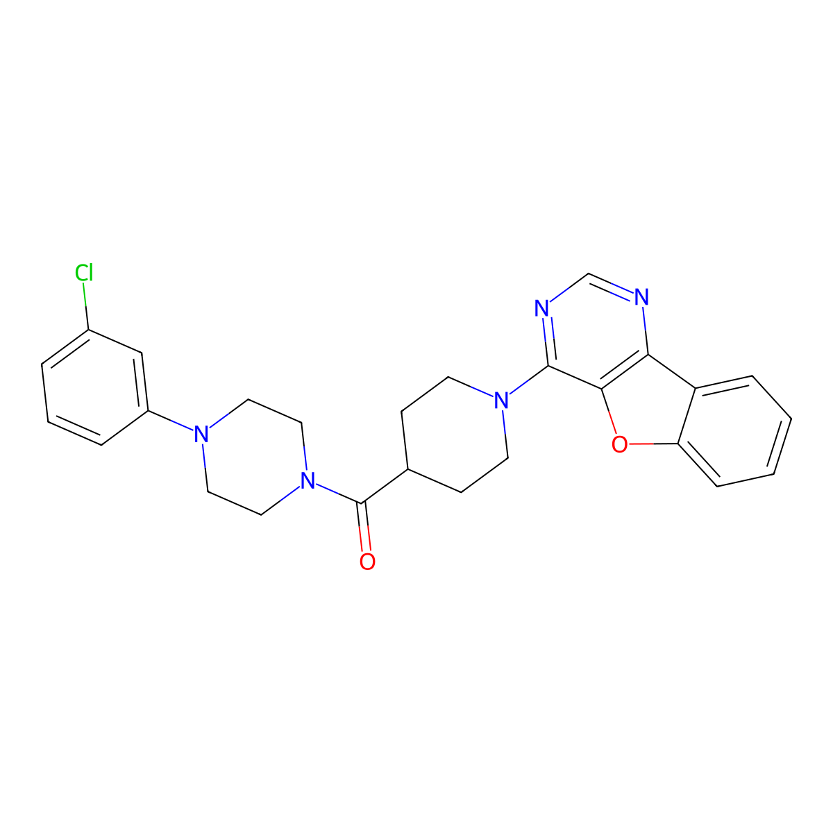 4-(4-{[4-(3-Chlorophenyl)piperazin-1-yl]carbonyl}piperidin-1-yl)[1]benzofuro[3,2-d]pyrimidine molecular structure, CAS 1112292-86-0