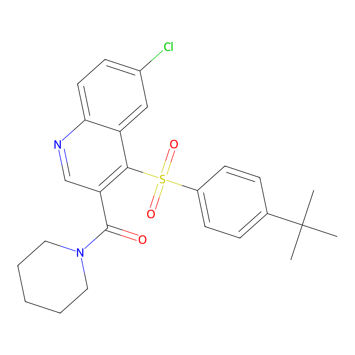 4-[(4-Tert-butylphenyl)sulfonyl]-6-chloro-3-(piperidin-1-ylcarbonyl)quinoline molecular structure, CAS 1112296-09-9