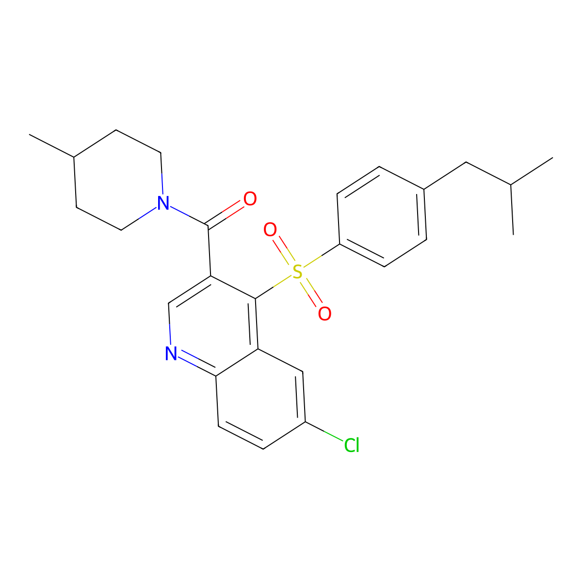 6-Chloro-3-(4-methylpiperidine-1-carbonyl)-4-[4-(2-methylpropyl)benzenesulfonyl]quinoline molecular structure, CAS 1112296-11-3