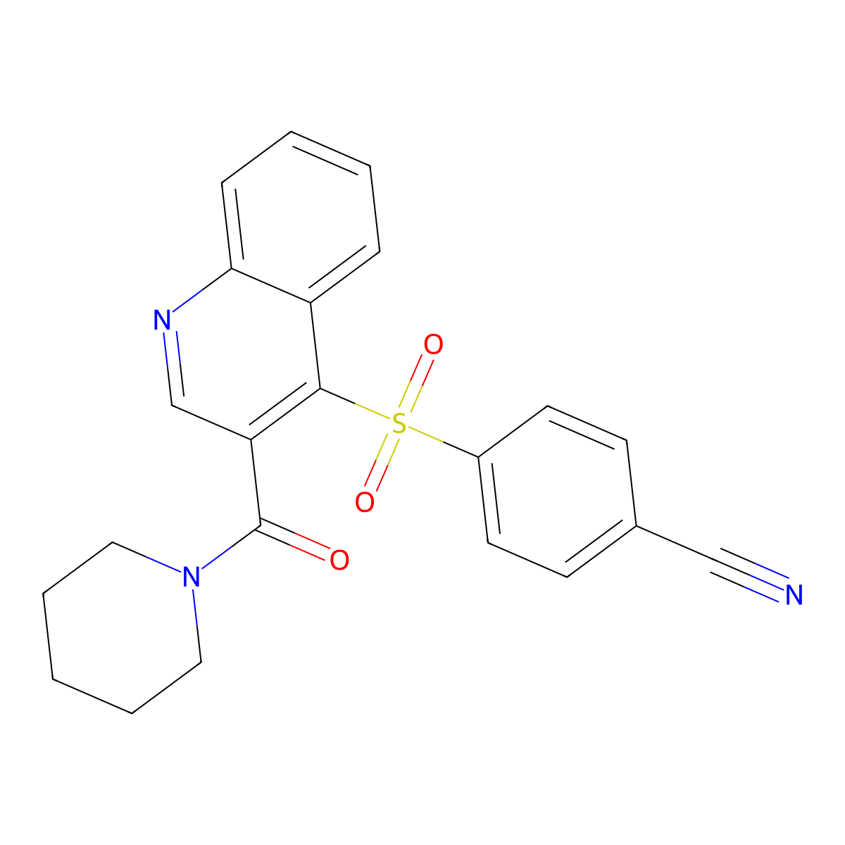 4-{[3-(Piperidine-1-carbonyl)quinolin-4-yl]sulfonyl}benzonitrile molecular structure, CAS 1112296-13-5