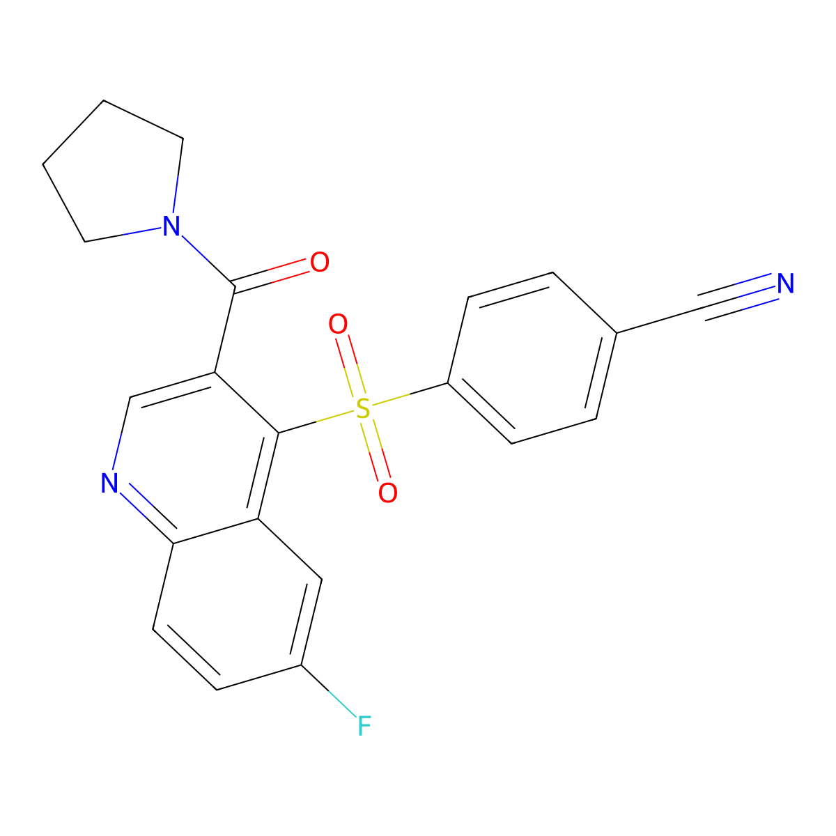 4-{[6-Fluoro-3-(pyrrolidine-1-carbonyl)quinolin-4-yl]sulfonyl}benzonitrile molecular structure, CAS 1112296-15-7