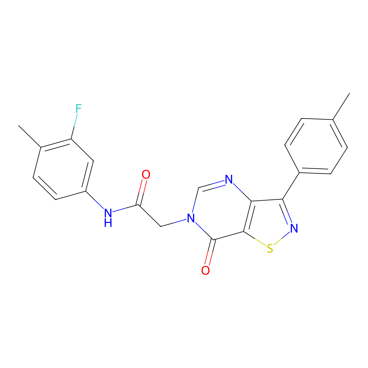 N-(3-fluoro-4-methylphenyl)-2-[3-(4-methylphenyl)-7-oxo-6H,7H-[1,2]thiazolo[4,5-d]pyrimidin-6-yl]acetamide molecular structure, CAS 1112298-00-6