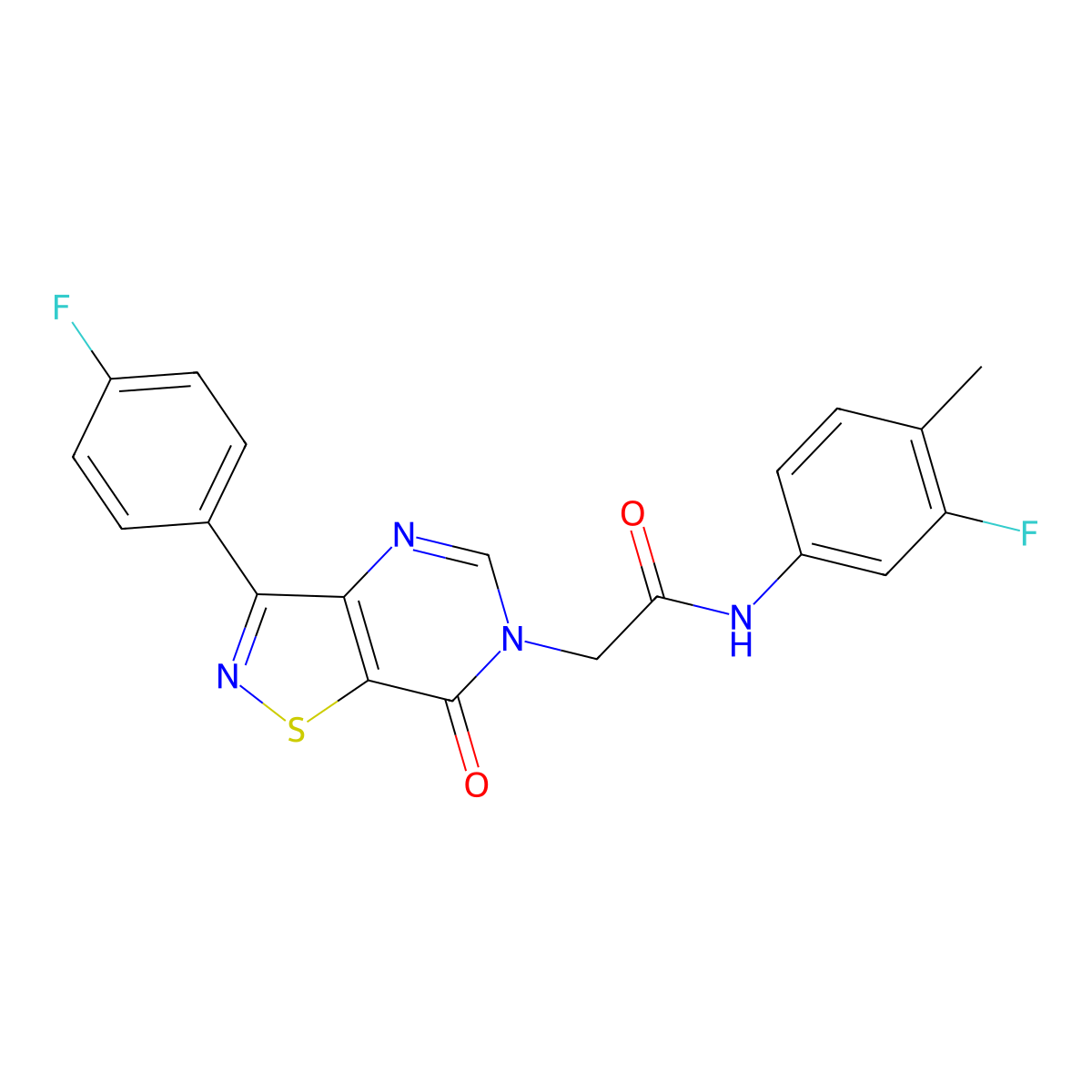 N-(3-fluoro-4-methylphenyl)-2-[3-(4-fluorophenyl)-7-oxo-6H,7H-[1,2]thiazolo[4,5-d]pyrimidin-6-yl]acetamide molecular structure, CAS 1112298-28-8