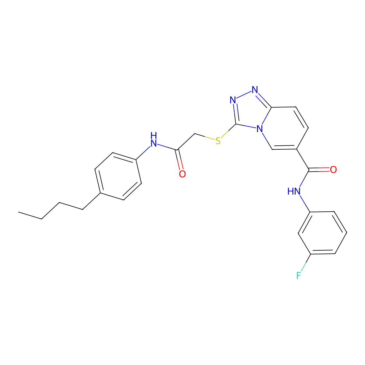 3-({[(4-butylphenyl)carbamoyl]methyl}sulfanyl)-N-(3-fluorophenyl)-[1,2,4]triazolo[4,3-a]pyridine-6-carboxamide molecular structure, CAS 1112300-20-5