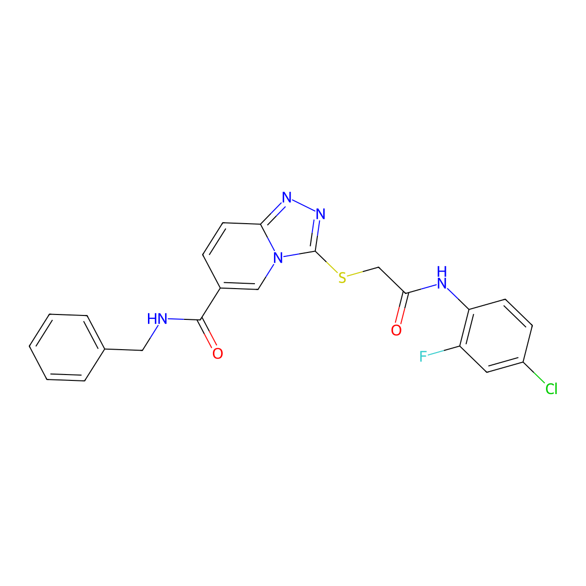 N-benzyl-3-({[(4-chloro-2-fluorophenyl)carbamoyl]methyl}sulfanyl)-[1,2,4]triazolo[4,3-a]pyridine-6-carboxamide molecular structure, CAS 1112300-47-6