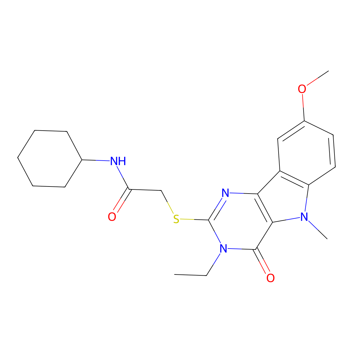 N-cyclohexyl-2-({3-ethyl-8-methoxy-5-methyl-4-oxo-3H,4H,5H-pyrimido[5,4-b]indol-2-yl}sulfanyl)acetamide molecular structure, CAS 1112301-11-7