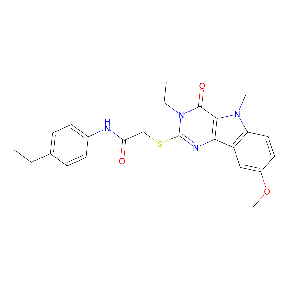 2-({3-ethyl-8-methoxy-5-methyl-4-oxo-3H,4H,5H-pyrimido[5,4-b]indol-2-yl}sulfanyl)-N-(4-ethylphenyl)acetamide molecular structure, CAS 1112301-13-9