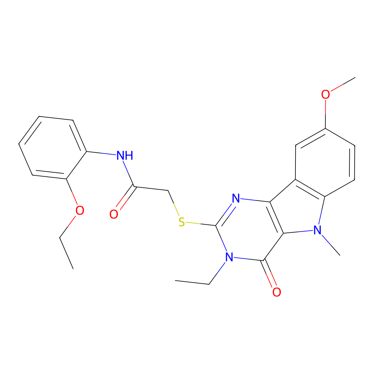 N-(2-ethoxyphenyl)-2-({3-ethyl-8-methoxy-5-methyl-4-oxo-3H,4H,5H-pyrimido[5,4-b]indol-2-yl}sulfanyl)acetamide molecular structure, CAS 1112301-19-5
