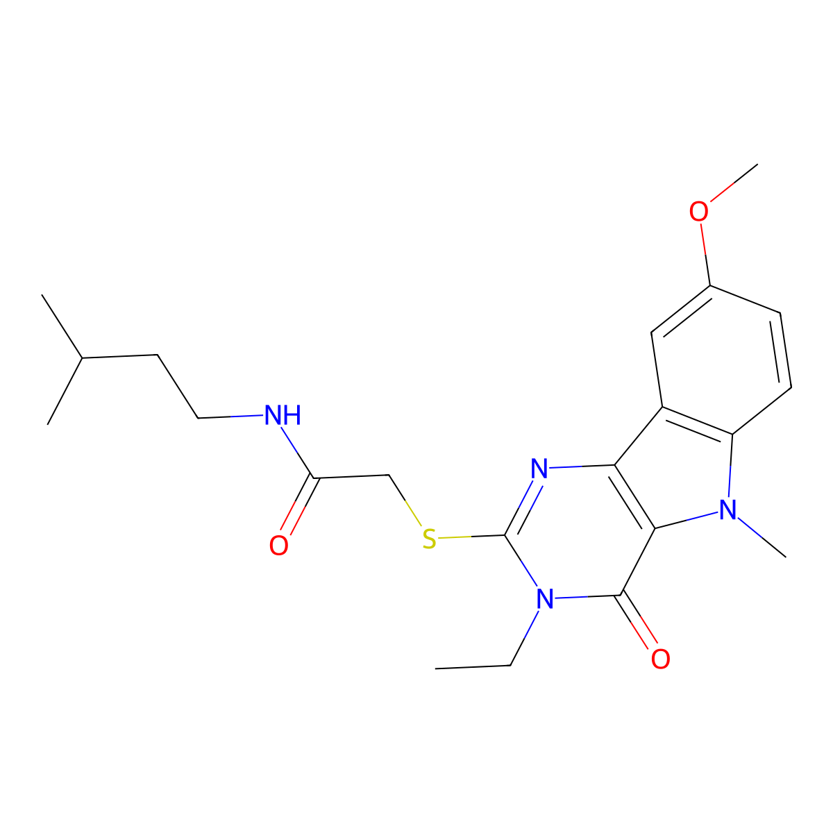 2-({3-ethyl-8-methoxy-5-methyl-4-oxo-3H,4H,5H-pyrimido[5,4-b]indol-2-yl}sulfanyl)-N-(3-methylbutyl)acetamide molecular structure, CAS 1112301-23-1