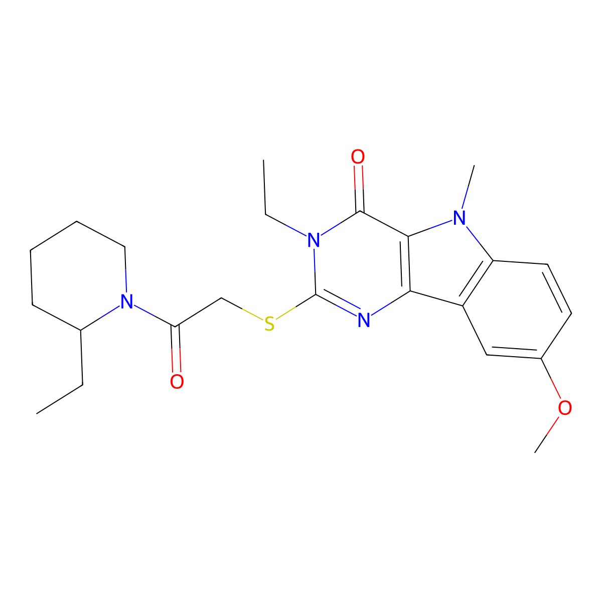 3-ethyl-2-{[2-(2-ethylpiperidin-1-yl)-2-oxoethyl]sulfanyl}-8-methoxy-5-methyl-3H,4H,5H-pyrimido[5,4-b]indol-4-one molecular structure, CAS 1112301-28-6