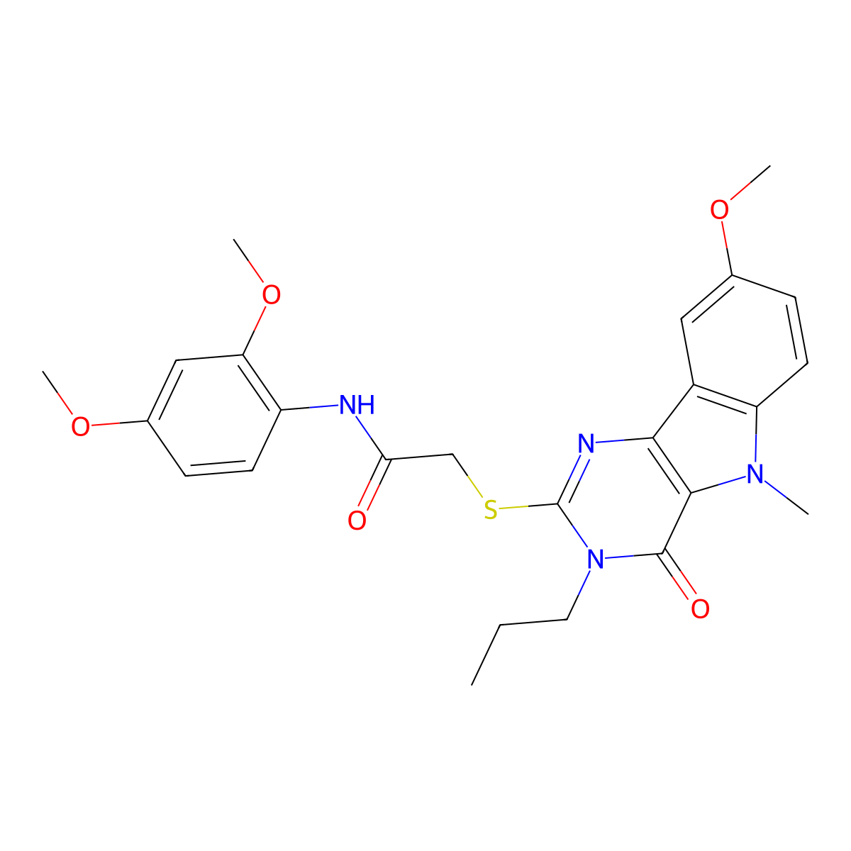 N-(2,4-dimethoxyphenyl)-2-({8-methoxy-5-methyl-4-oxo-3-propyl-3H,4H,5H-pyrimido[5,4-b]indol-2-yl}sulfanyl)acetamide molecular structure, CAS 1112301-35-5