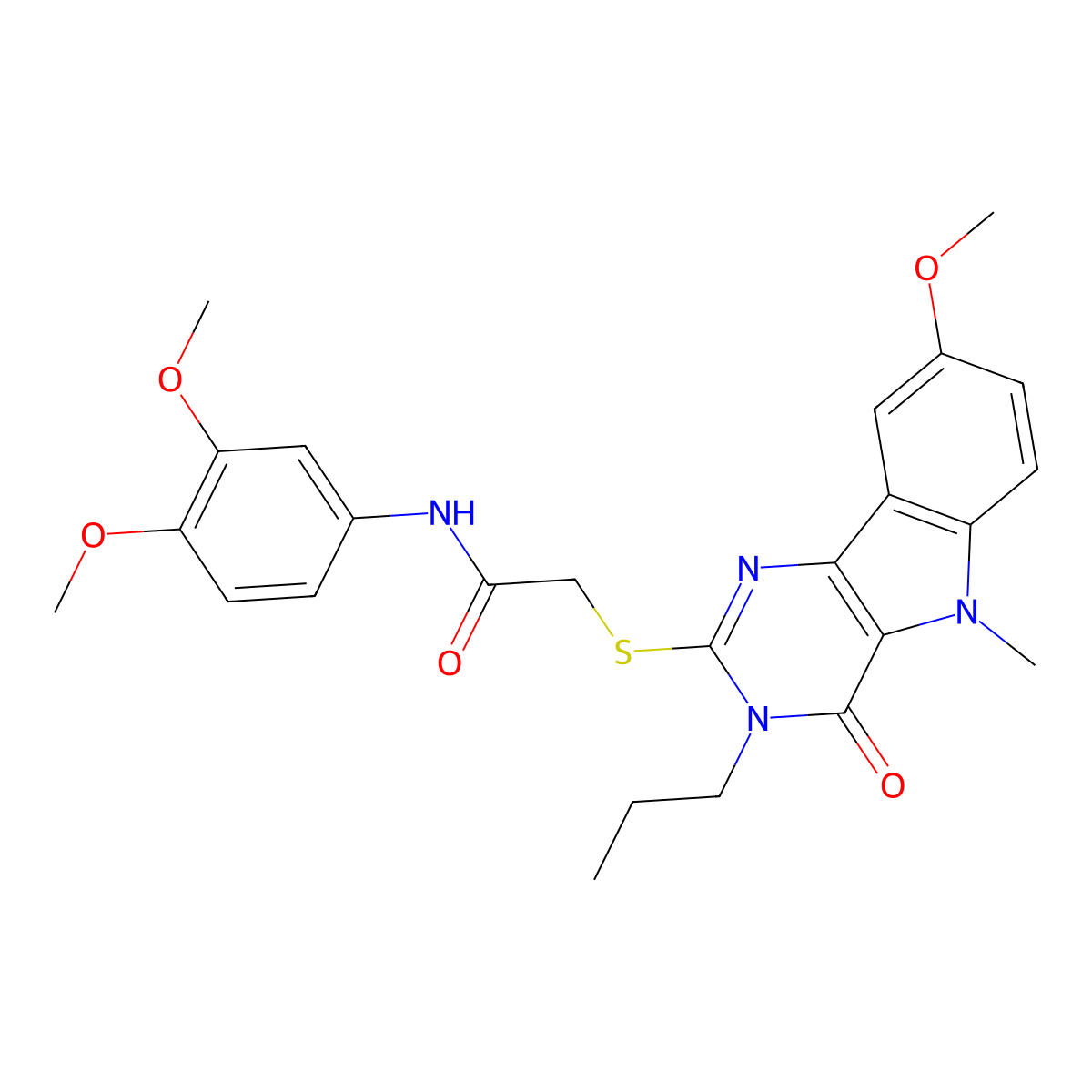 N-(3,4-dimethoxyphenyl)-2-({8-methoxy-5-methyl-4-oxo-3-propyl-3H,4H,5H-pyrimido[5,4-b]indol-2-yl}sulfanyl)acetamide molecular structure, CAS 1112301-38-8