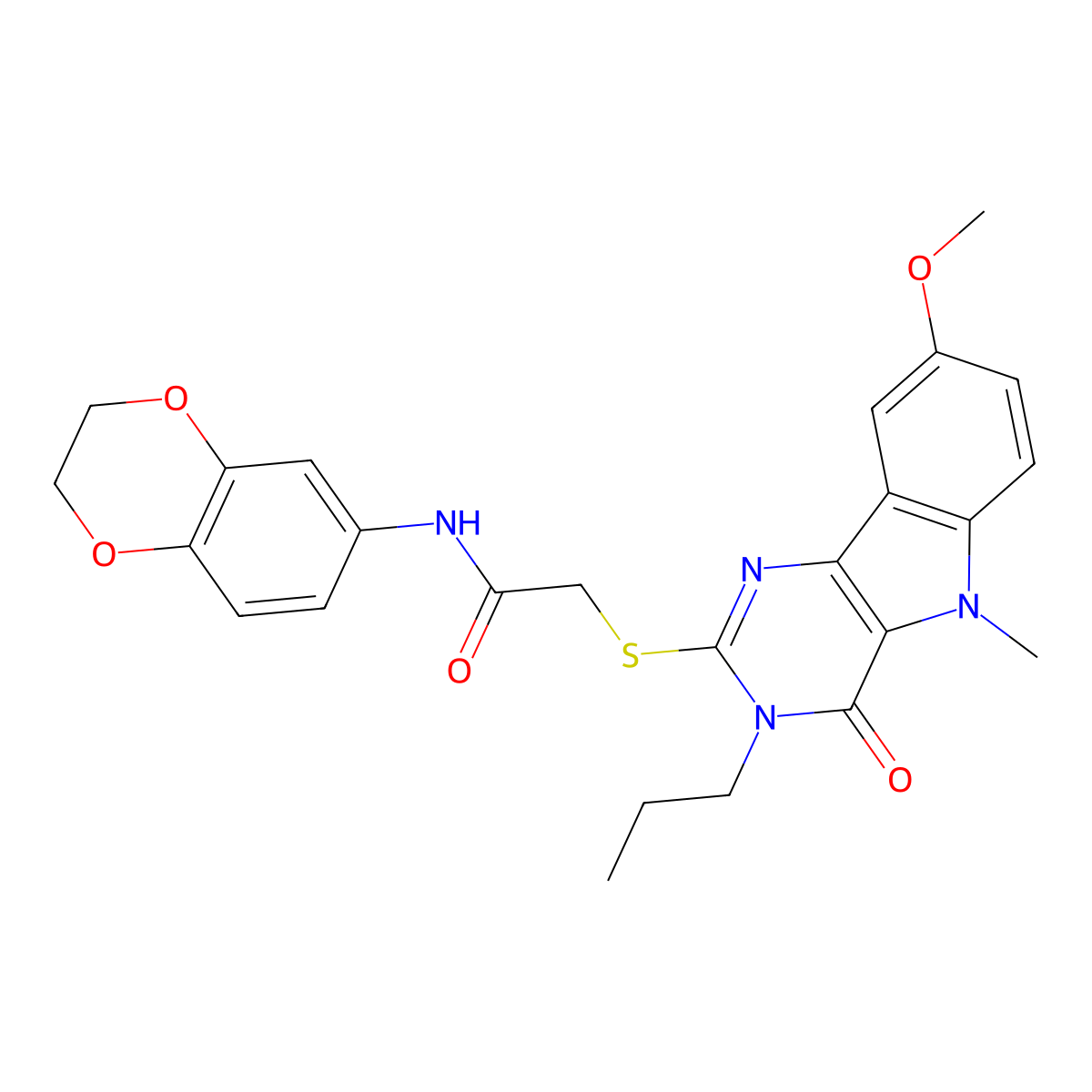 N-(2,3-dihydro-1,4-benzodioxin-6-yl)-2-({8-methoxy-5-methyl-4-oxo-3-propyl-3H,4H,5H-pyrimido[5,4-b]indol-2-yl}sulfanyl)acetamide molecular structure, CAS 1112301-40-2