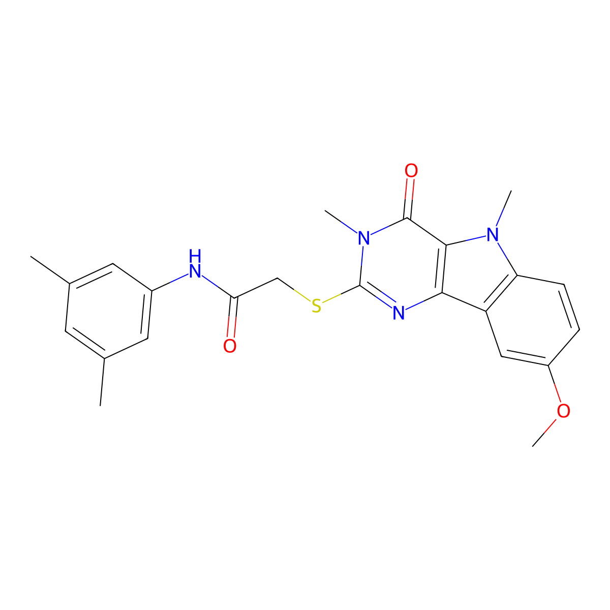 N-(3,5-dimethylphenyl)-2-({8-methoxy-3,5-dimethyl-4-oxo-3H,4H,5H-pyrimido[5,4-b]indol-2-yl}sulfanyl)acetamide molecular structure, CAS 1112301-55-9