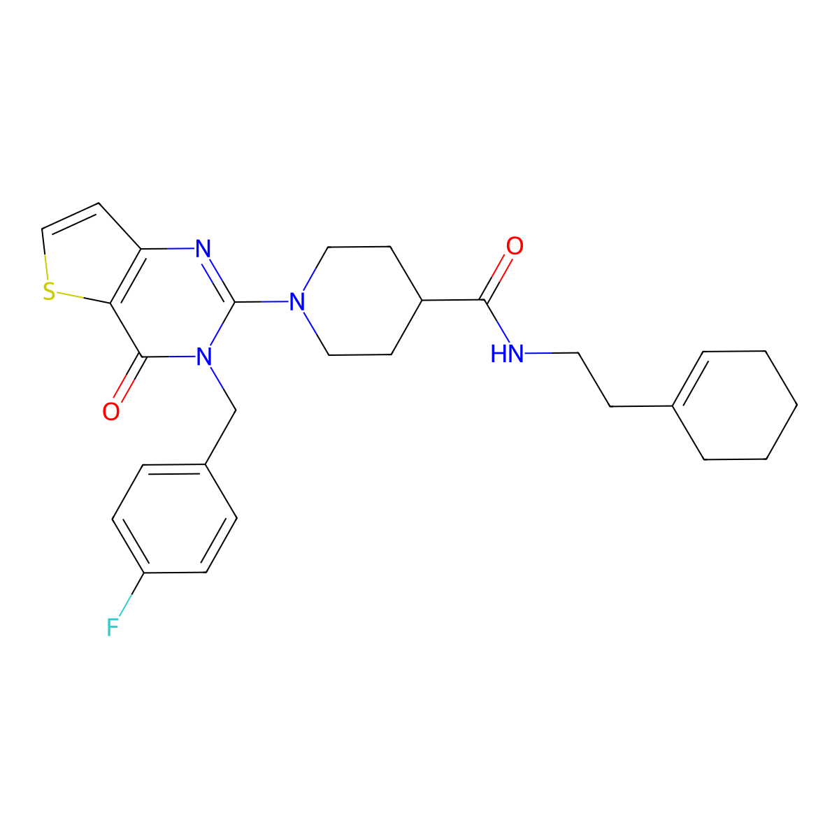 N-[2-(cyclohex-1-en-1-yl)ethyl]-1-{3-[(4-fluorophenyl)methyl]-4-oxo-3H,4H-thieno[3,2-d]pyrimidin-2-yl}piperidine-4-carboxamide molecular structure, CAS 1112306-92-9