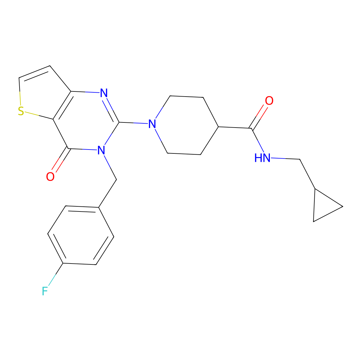 N-(cyclopropylmethyl)-1-{3-[(4-fluorophenyl)methyl]-4-oxo-3H,4H-thieno[3,2-d]pyrimidin-2-yl}piperidine-4-carboxamide molecular structure, CAS 1112306-96-3
