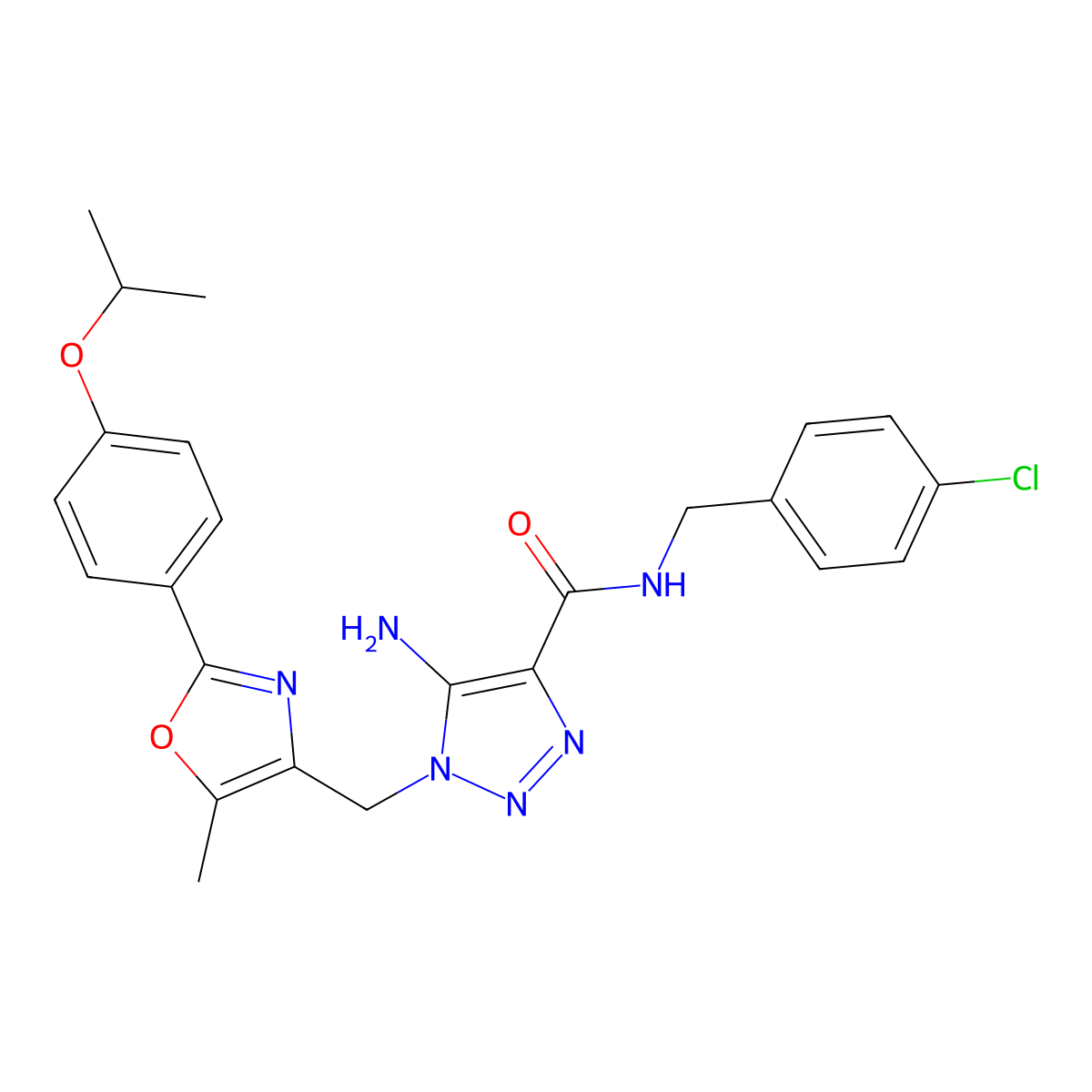 5-amino-N-(4-chlorobenzyl)-1-((2-(4-isopropoxyphenyl)-5-methyloxazol-4-yl)methyl)-1H-1,2,3-triazole-4-carboxamide molecular structure, CAS 1112307-43-3