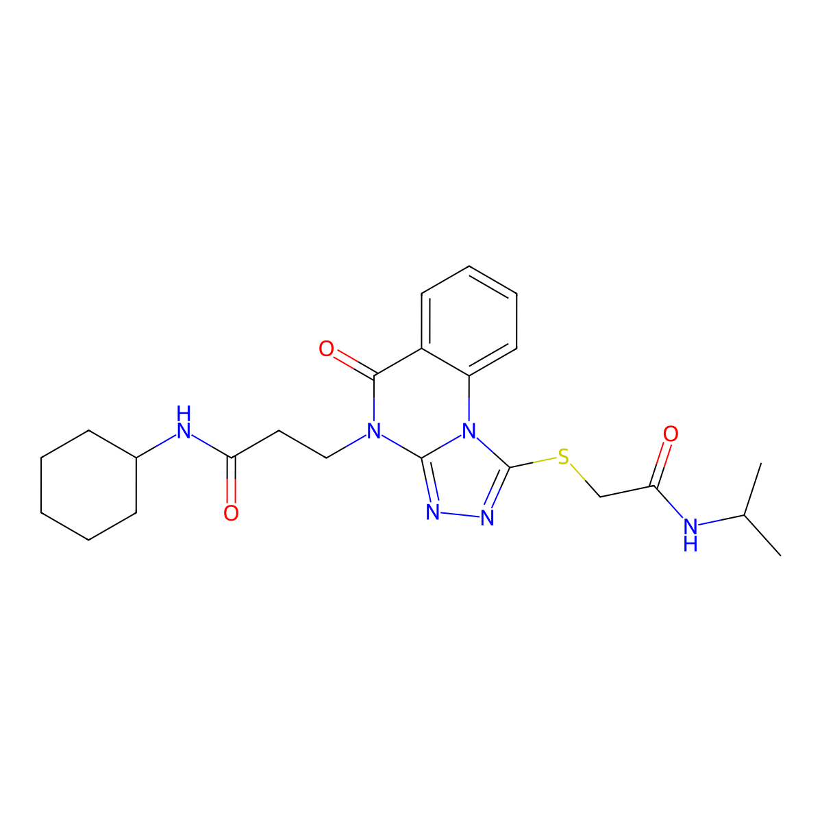 N-cyclohexyl-3-[5-oxo-1-({[(propan-2-yl)carbamoyl]methyl}sulfanyl)-4H,5H-[1,2,4]triazolo[4,3-a]quinazolin-4-yl]propanamide molecular structure, CAS 1112308-55-0