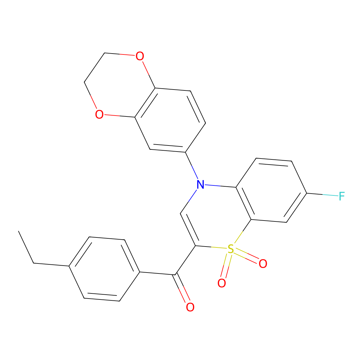 [4-(2,3-dihydro-1,4-benzodioxin-6-yl)-7-fluoro-1,1-dioxido-4H-1,4-benzothiazin-2-yl](4-ethylphenyl)methanone molecular structure, CAS 1112311-04-2