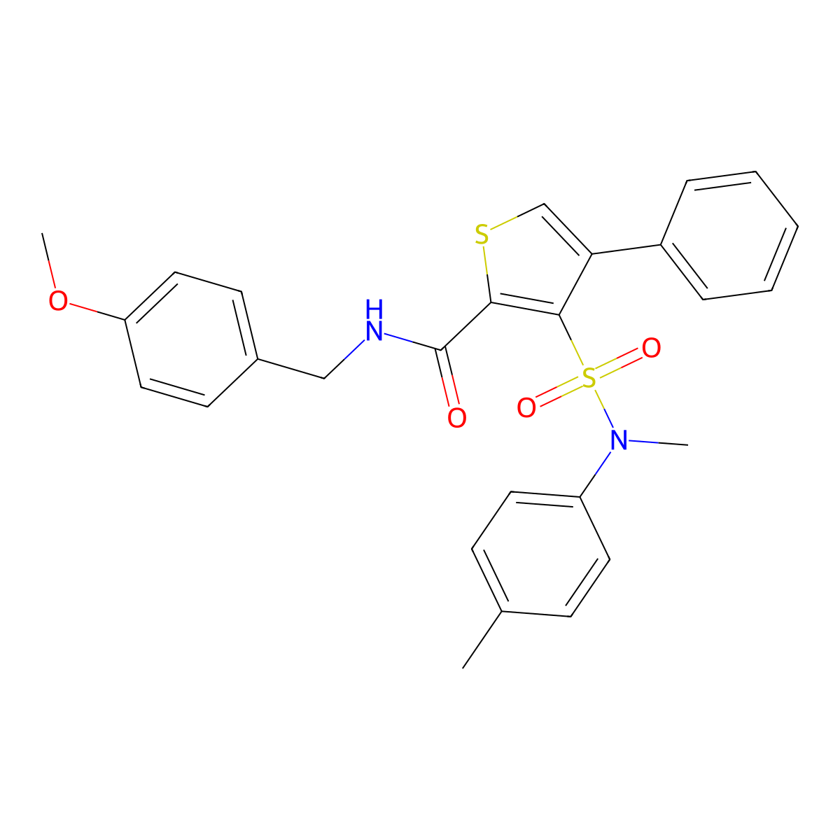 N-(4-methoxybenzyl)-3-(N-methyl-N-(p-tolyl)sulfamoyl)-4-phenylthiophene-2-carboxamide molecular structure, CAS 1112311-07-5