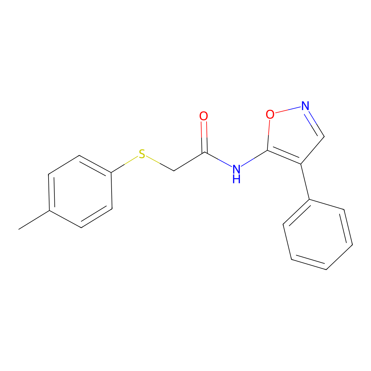 N-(4-phenylisoxazol-5-yl)-2-(p-tolylthio)acetamide molecular structure, CAS 1112311-10-0