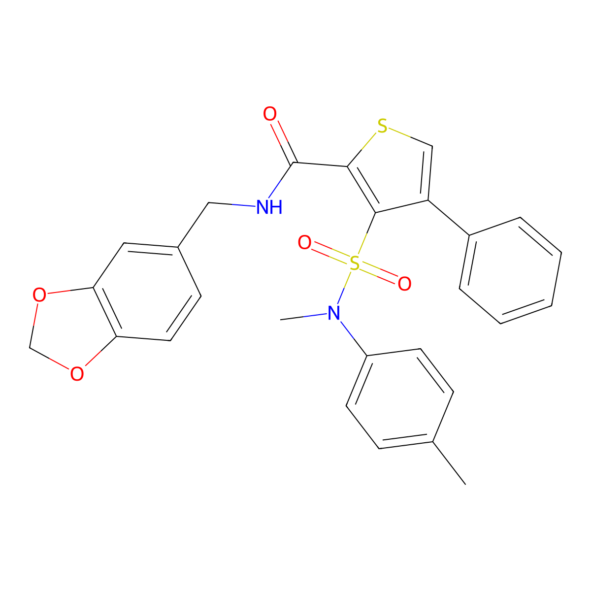N-[(2H-1,3-benzodioxol-5-yl)methyl]-3-[methyl(4-methylphenyl)sulfamoyl]-4-phenylthiophene-2-carboxamide molecular structure, CAS 1112311-15-5