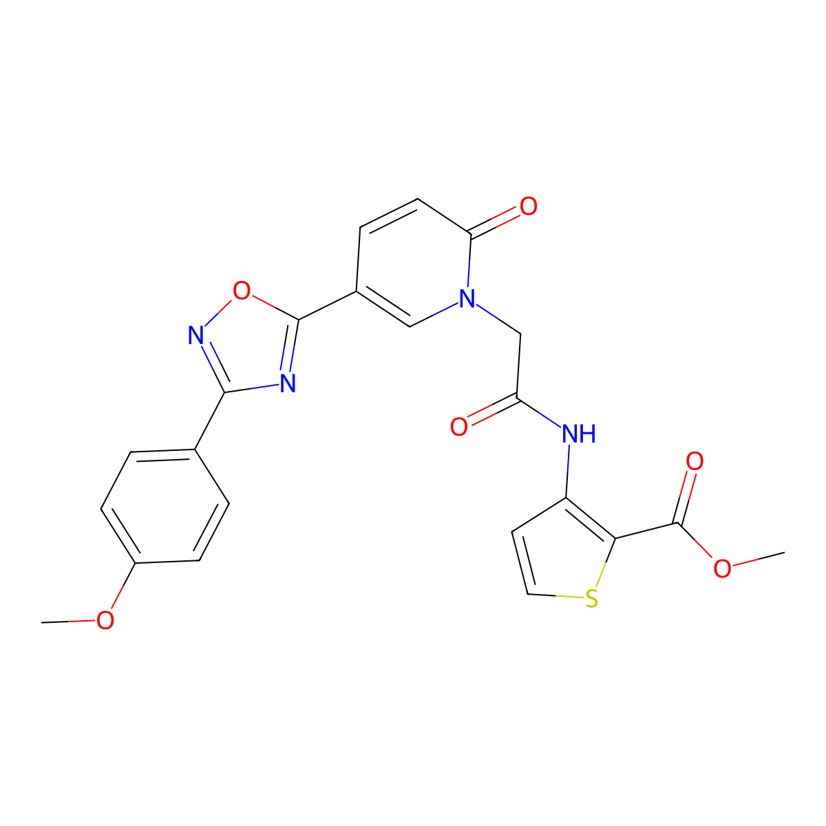 Methyl 3-(2-{5-[3-(4-methoxyphenyl)-1,2,4-oxadiazol-5-yl]-2-oxo-1,2-dihydropyridin-1-yl}acetamido)thiophene-2-carboxylate molecular structure, CAS 1112313-72-0