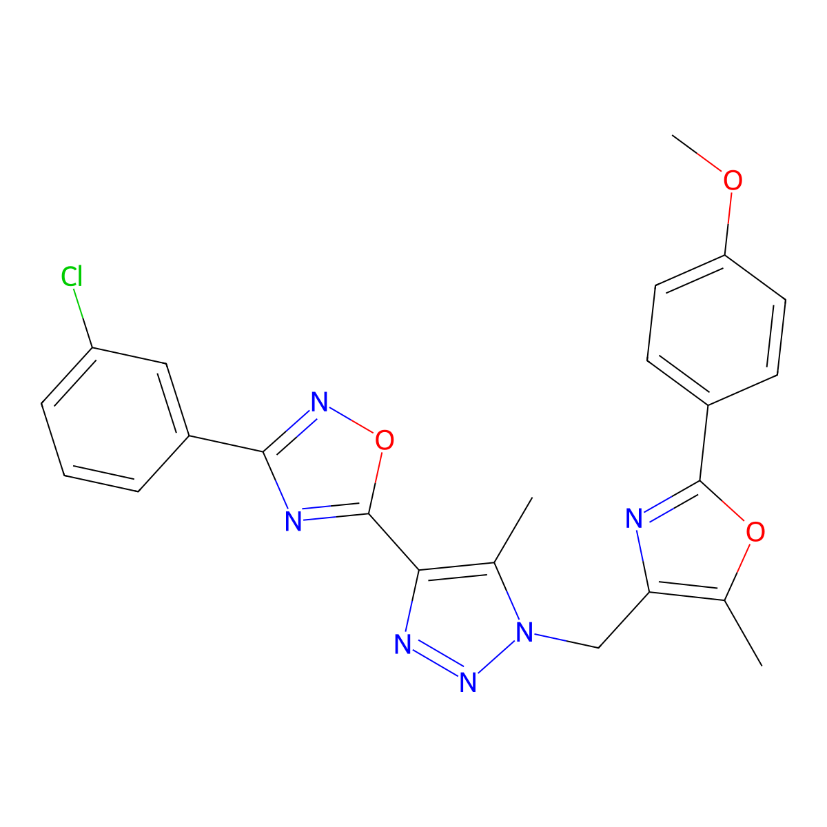 3-(3-chlorophenyl)-5-(1-{[2-(4-methoxyphenyl)-5-methyl-1,3-oxazol-4-yl]methyl}-5-methyl-1H-1,2,3-triazol-4-yl)-1,2,4-oxadiazole molecular structure, CAS 1112314-12-1