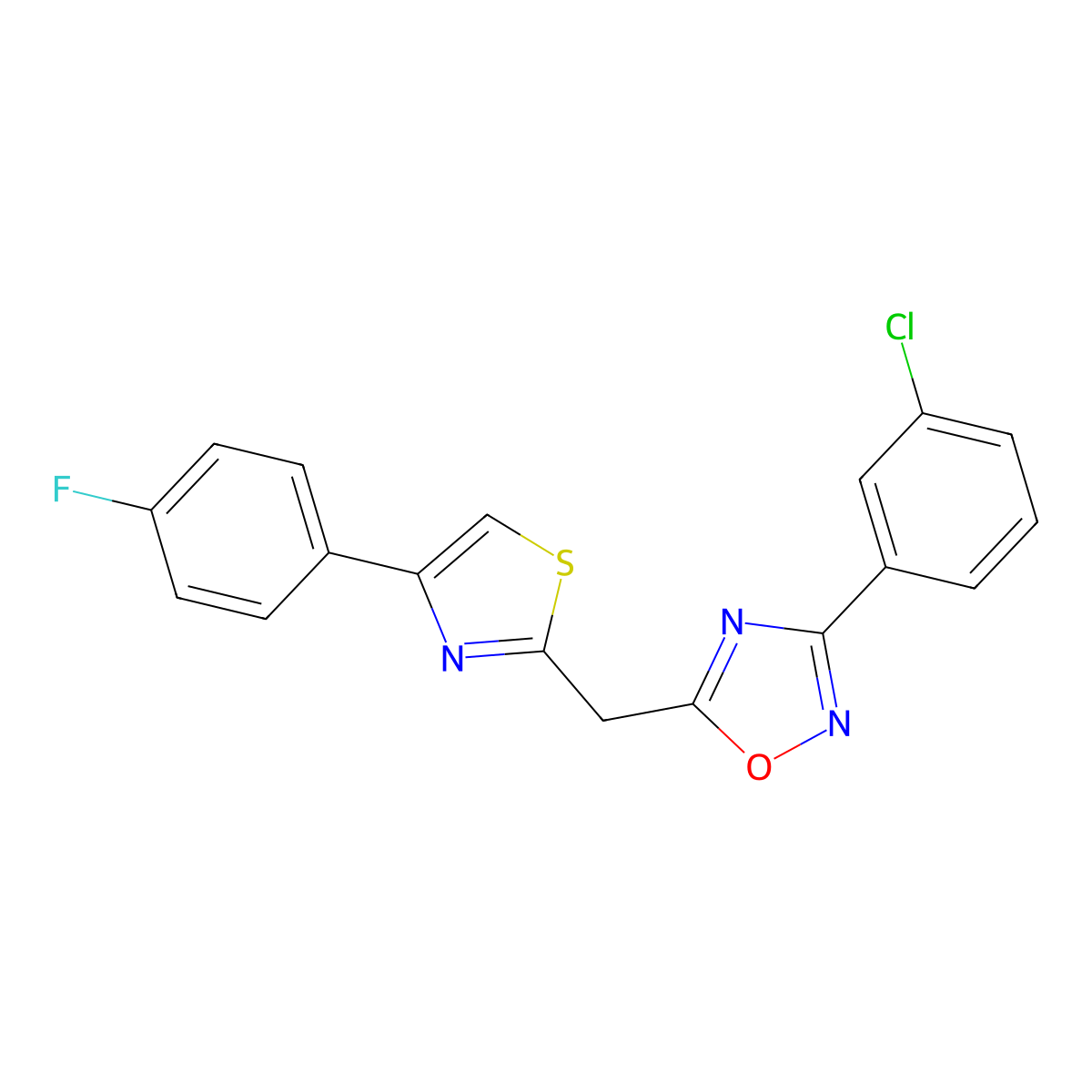 3-(3-Chlorophenyl)-5-{[4-(4-fluorophenyl)-1,3-thiazol-2-yl]methyl}-1,2,4-oxadiazole molecular structure, CAS 1112327-31-7