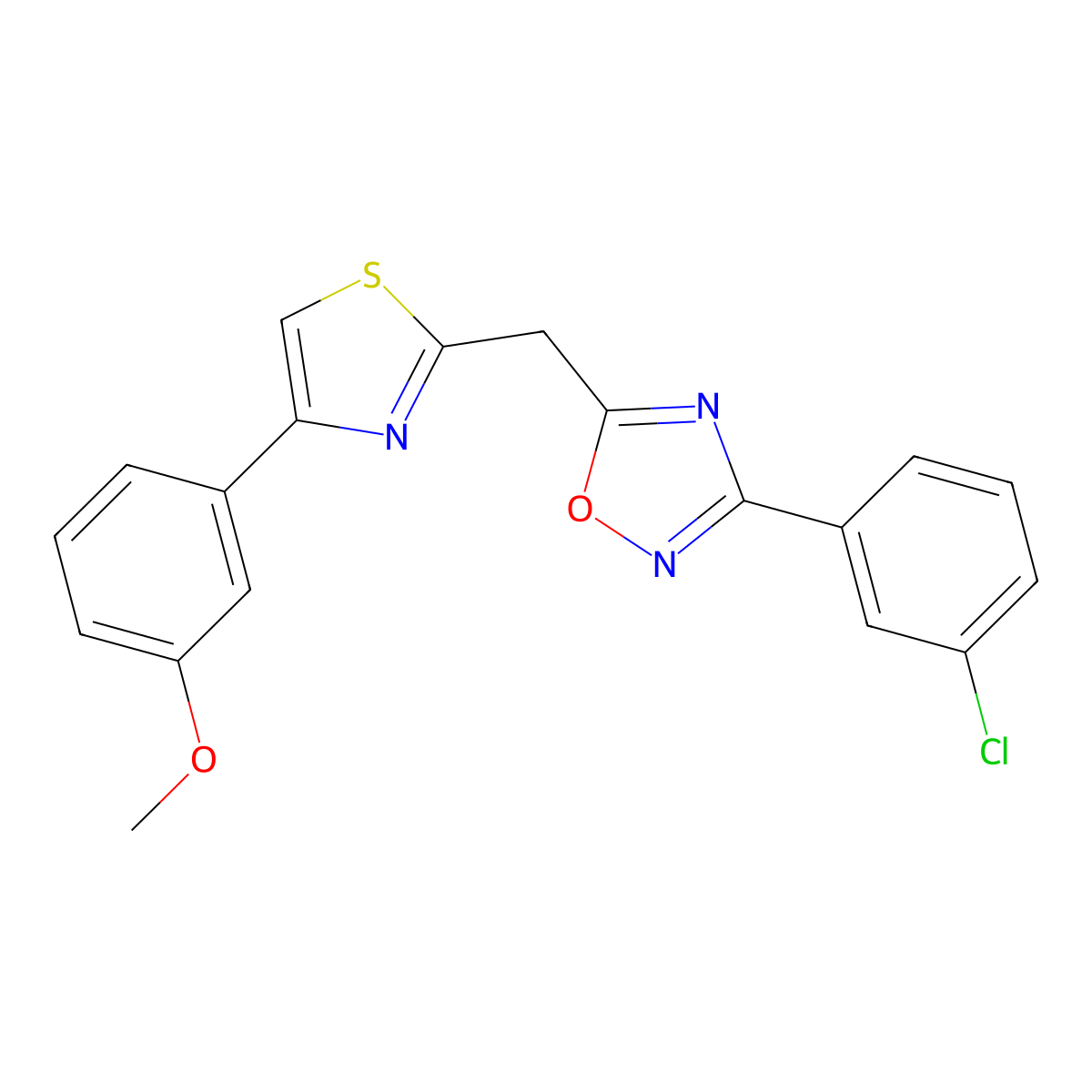3-(3-Chlorophenyl)-5-{[4-(3-methoxyphenyl)-1,3-thiazol-2-yl]methyl}-1,2,4-oxadiazole molecular structure, CAS 1112327-32-8