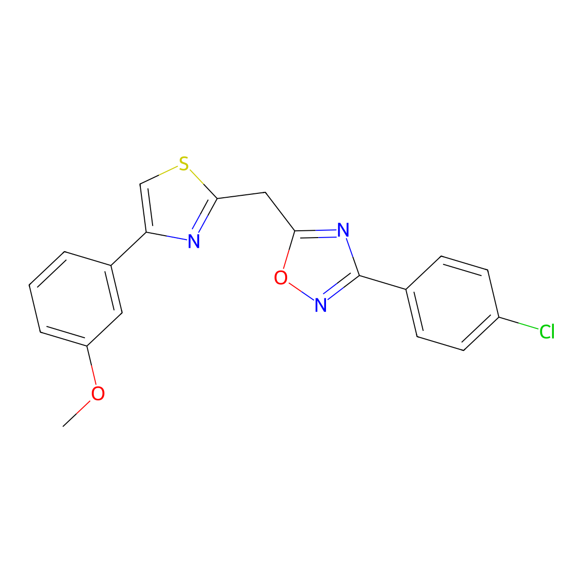 3-(4-Chlorophenyl)-5-{[4-(3-methoxyphenyl)-1,3-thiazol-2-yl]methyl}-1,2,4-oxadiazole molecular structure, CAS 1112327-34-0