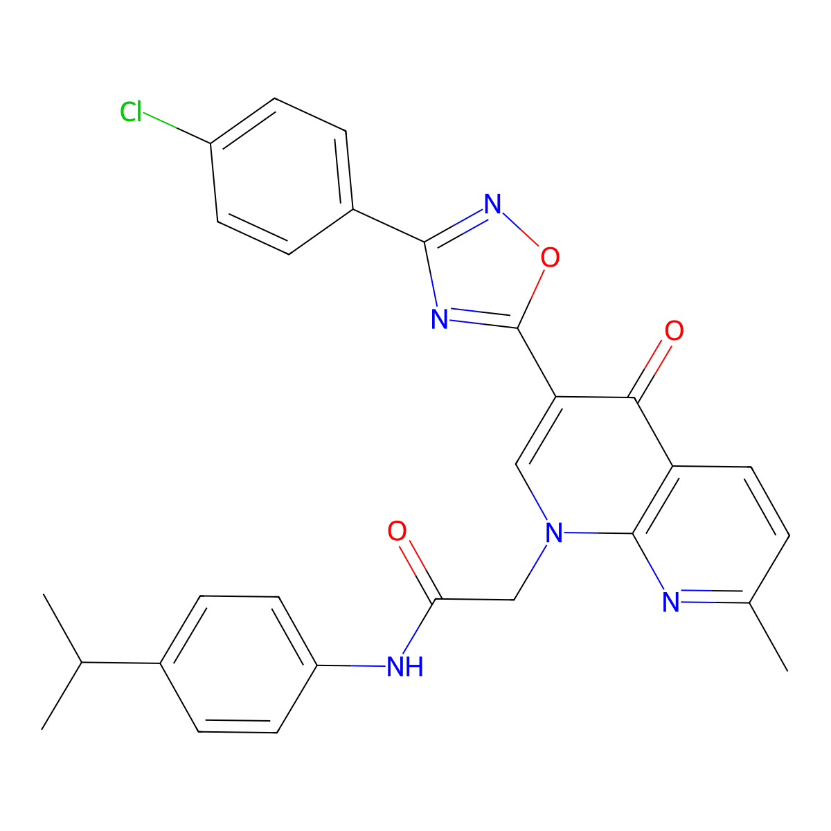 2-(3-(3-(4-chlorophenyl)-1,2,4-oxadiazol-5-yl)-7-methyl-4-oxo-1,8-naphthyridin-1(4H)-yl)-N-(4-isopropylphenyl)acetamide molecular structure, CAS 1112332-14-5