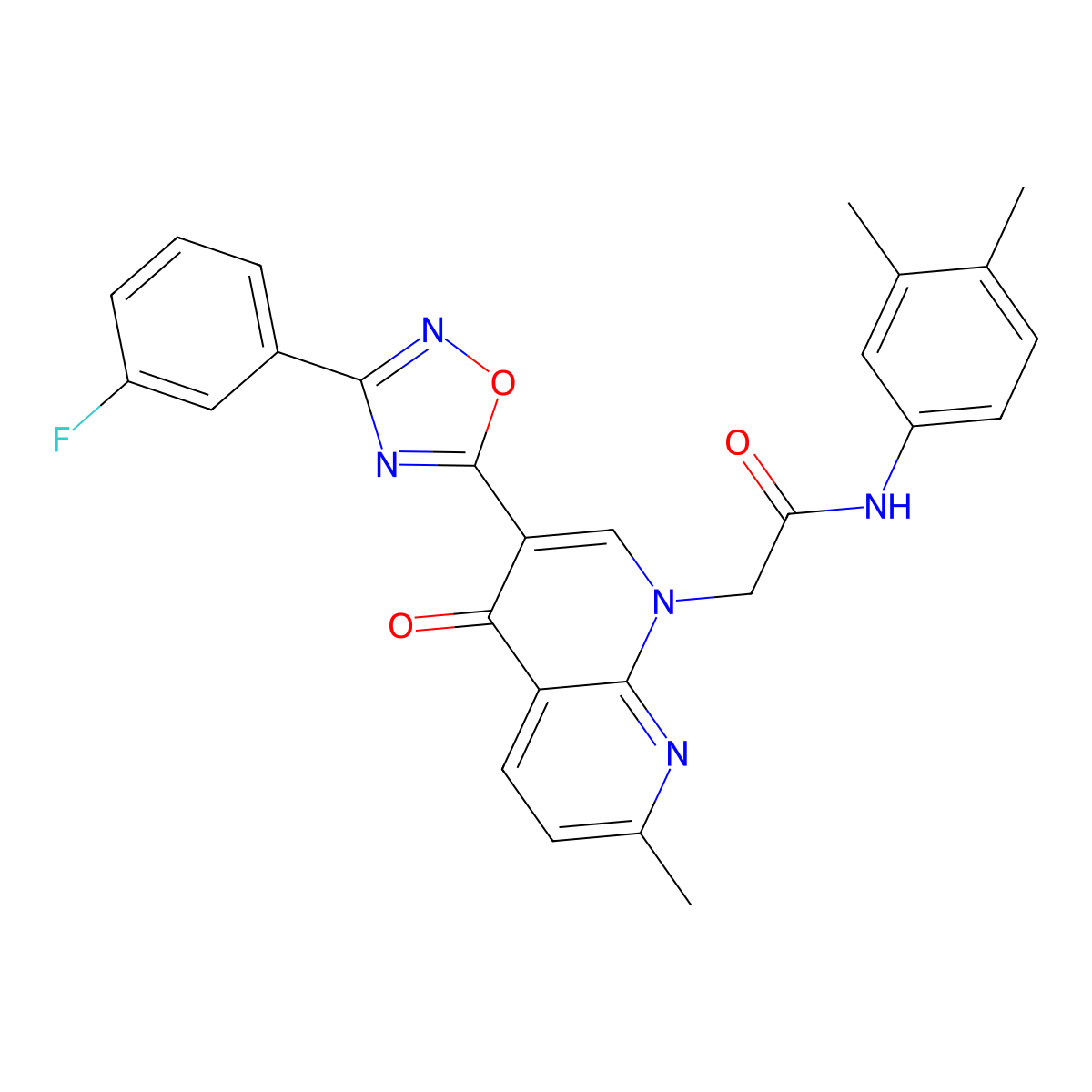 N-(3,4-dimethylphenyl)-2-(3-(3-(3-fluorophenyl)-1,2,4-oxadiazol-5-yl)-7-methyl-4-oxo-1,8-naphthyridin-1(4H)-yl)acetamide molecular structure, CAS 1112332-32-7