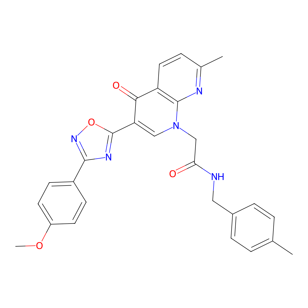 2-{3-[3-(4-methoxyphenyl)-1,2,4-oxadiazol-5-yl]-7-methyl-4-oxo-1,4-dihydro-1,8-naphthyridin-1-yl}-N-[(4-methylphenyl)methyl]acetamide molecular structure, CAS 1112332-40-7