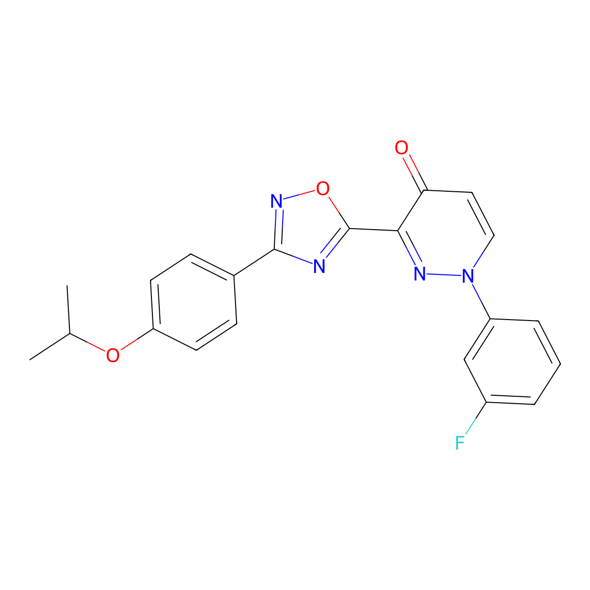1-(3-Fluorophenyl)-3-[3-(4-propan-2-yloxyphenyl)-1,2,4-oxadiazol-5-yl]pyridazin-4-one molecular structure, CAS 1112339-28-2