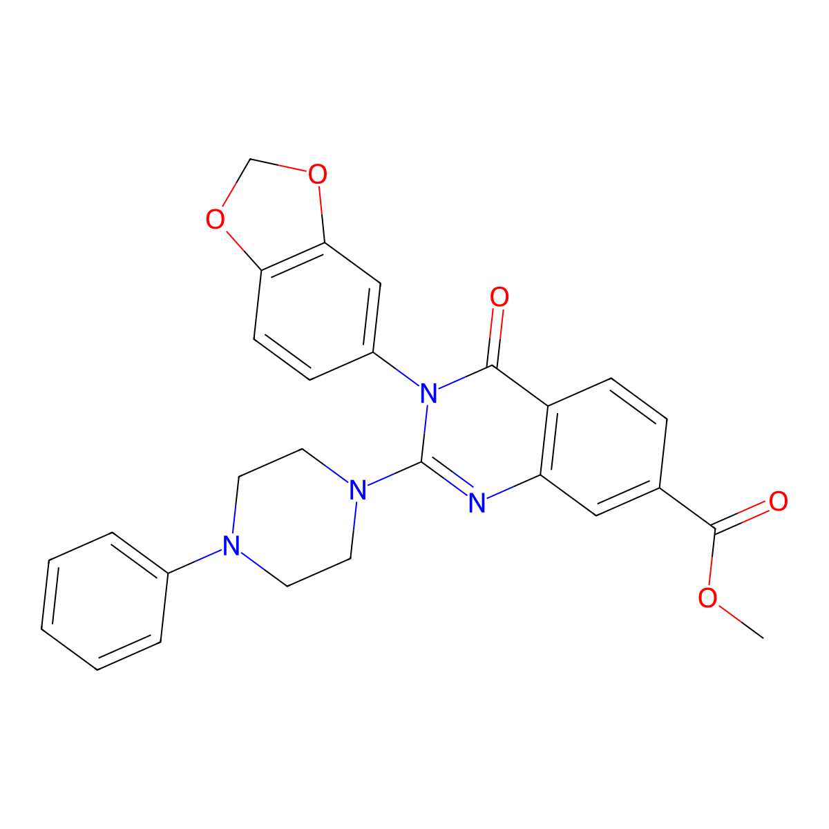 methyl 3-(2H-1,3-benzodioxol-5-yl)-4-oxo-2-(4-phenylpiperazin-1-yl)-3,4-dihydroquinazoline-7-carboxylate molecular structure, CAS 1112339-60-2