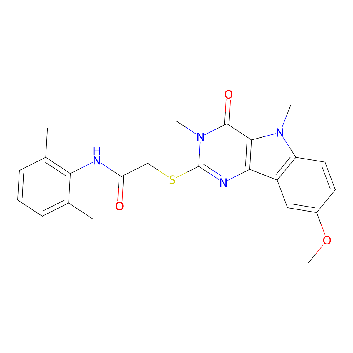 N-(2,6-dimethylphenyl)-2-((8-methoxy-3,5-dimethyl-4-oxo-4,5-dihydro-3H-pyrimido[5,4-b]indol-2-yl)thio)acetamide molecular structure, CAS 1112341-54-4