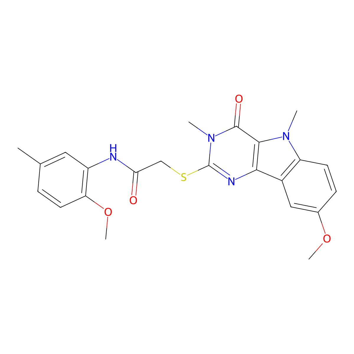 2-((8-methoxy-3,5-dimethyl-4-oxo-4,5-dihydro-3H-pyrimido[5,4-b]indol-2-yl)thio)-N-(2-methoxy-5-methylphenyl)acetamide molecular structure, CAS 1112341-64-6