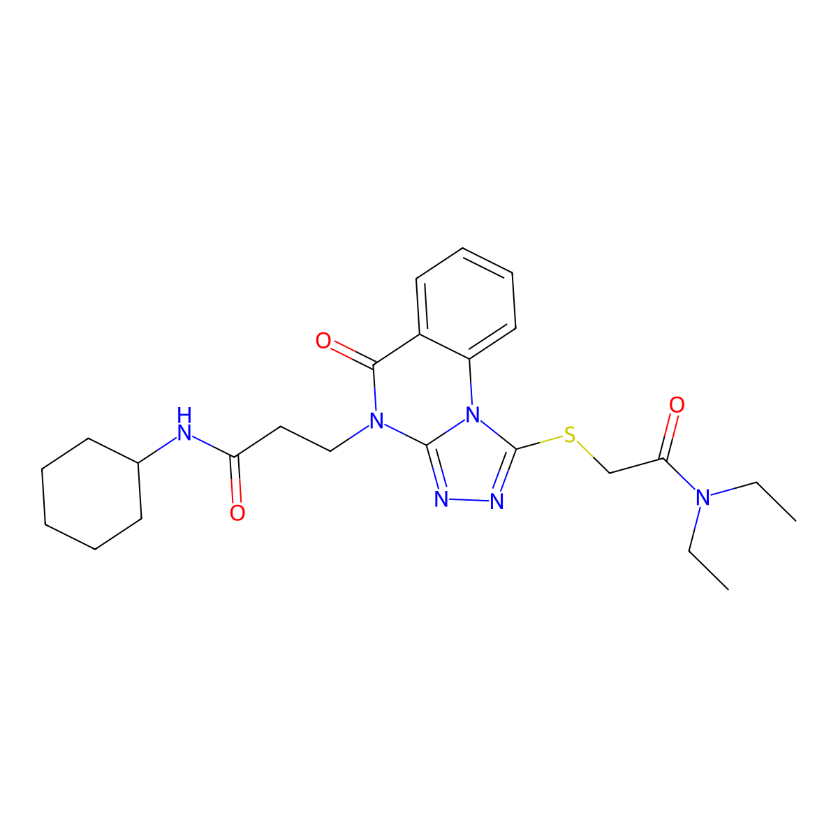 N-cyclohexyl-3-(1-{[(diethylcarbamoyl)methyl]sulfanyl}-5-oxo-4H,5H-[1,2,4]triazolo[4,3-a]quinazolin-4-yl)propanamide molecular structure, CAS 1112348-26-1