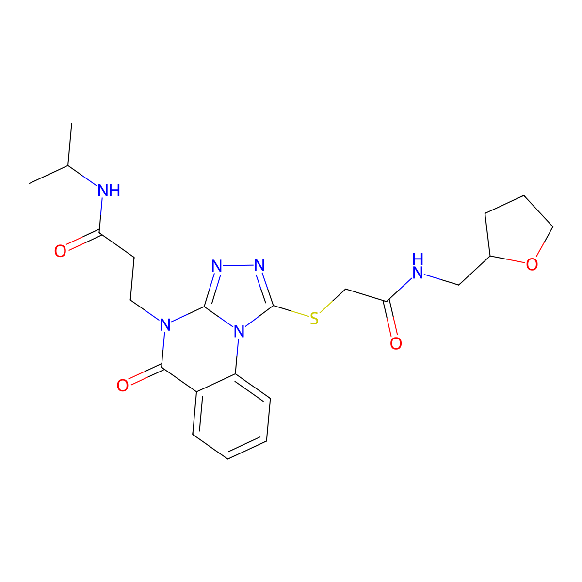 3-{5-oxo-1-[({[(oxolan-2-yl)methyl]carbamoyl}methyl)sulfanyl]-4H,5H-[1,2,4]triazolo[4,3-a]quinazolin-4-yl}-N-(propan-2-yl)propanamide molecular structure, CAS 1112348-30-7