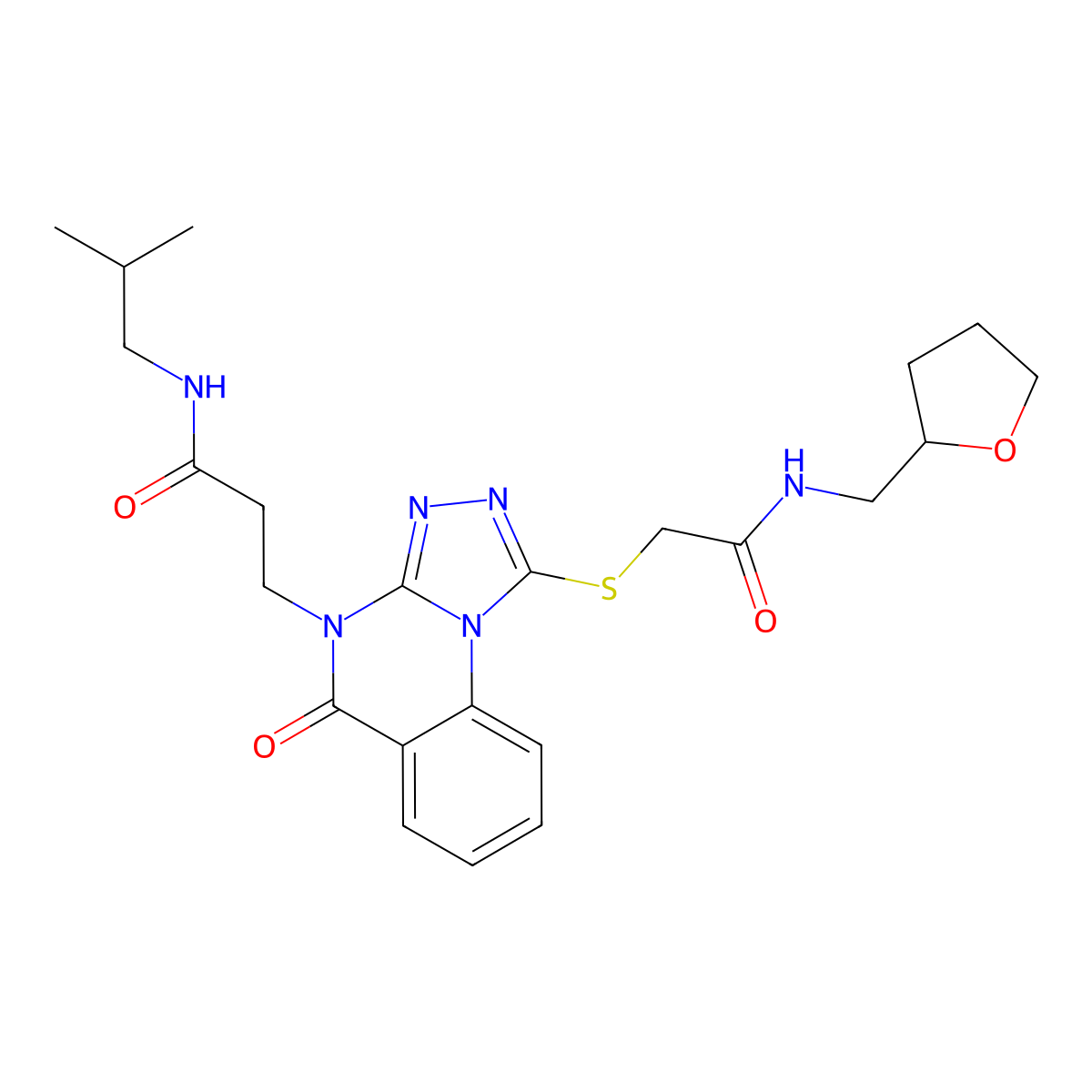 N-(2-methylpropyl)-3-{5-oxo-1-[({[(oxolan-2-yl)methyl]carbamoyl}methyl)sulfanyl]-4H,5H-[1,2,4]triazolo[4,3-a]quinazolin-4-yl}propanamide molecular structure, CAS 1112348-35-2
