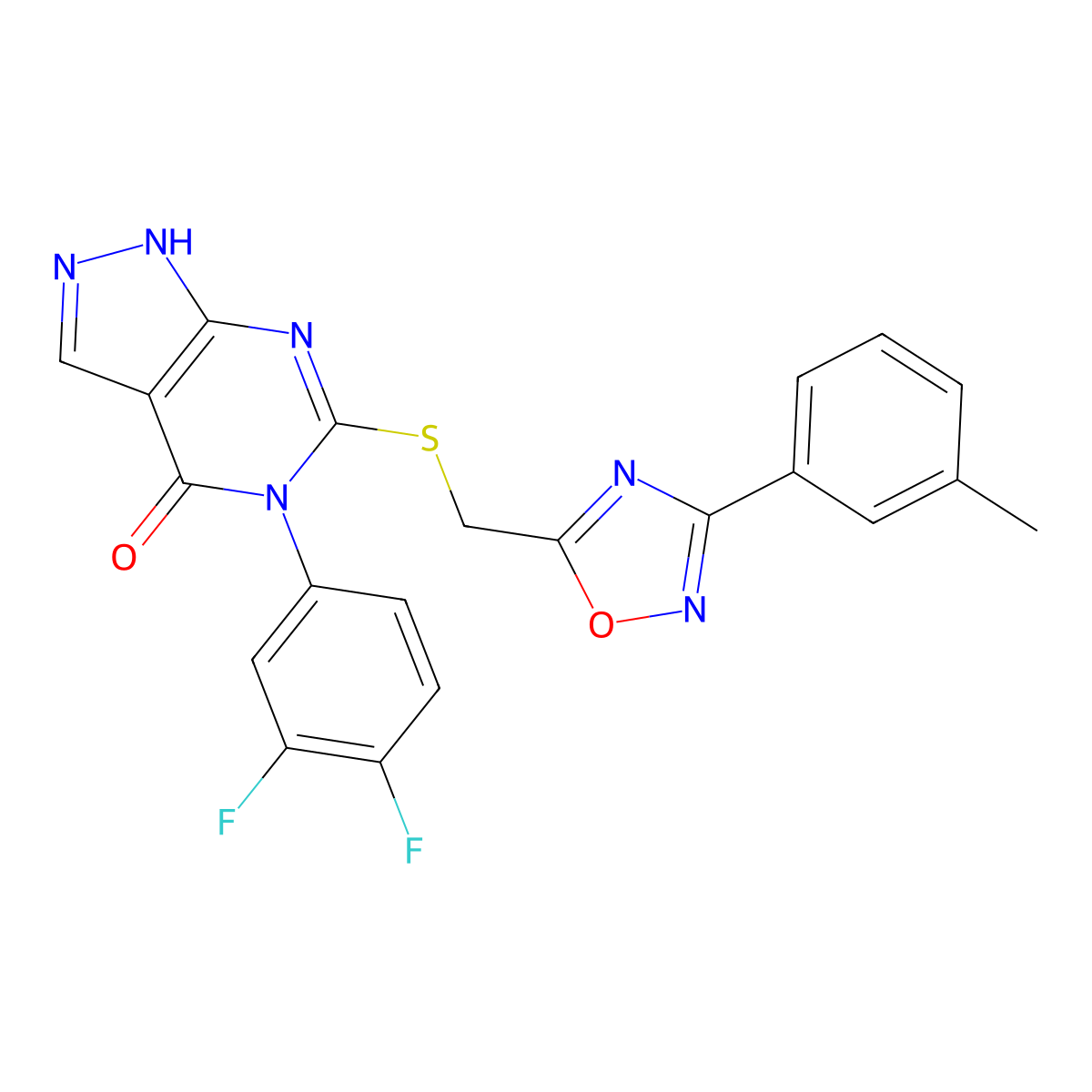 5-(3,4-difluorophenyl)-6-({[3-(3-methylphenyl)-1,2,4-oxadiazol-5-yl]methyl}sulfanyl)-1H,4H,5H-pyrazolo[3,4-d]pyrimidin-4-one molecular structure, CAS 1112348-45-4