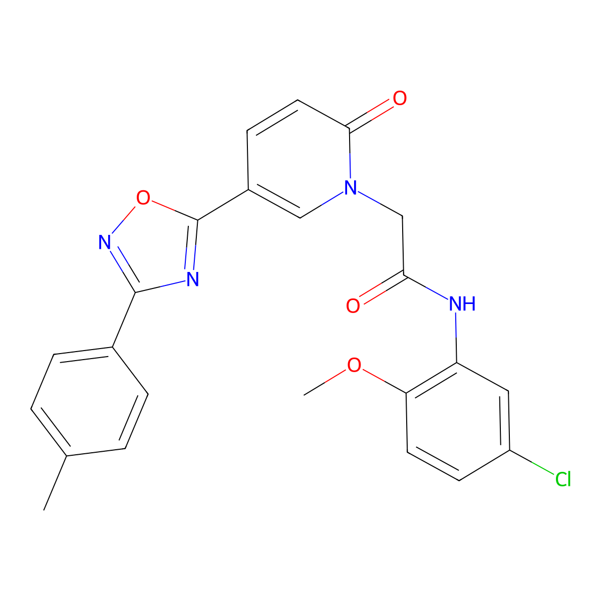 N-(5-chloro-2-methoxyphenyl)-2-(2-oxo-5-(3-(p-tolyl)-1,2,4-oxadiazol-5-yl)pyridin-1(2H)-yl)acetamide molecular structure, CAS 1112349-53-7