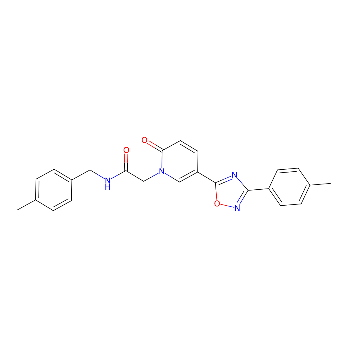 2-{5-[3-(4-methylphenyl)-1,2,4-oxadiazol-5-yl]-2-oxo-1,2-dihydropyridin-1-yl}-N-[(4-methylphenyl)methyl]acetamide molecular structure, CAS 1112349-56-0