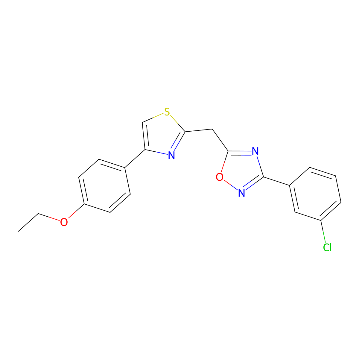 3-(3-Chlorophenyl)-5-{[4-(4-ethoxyphenyl)-1,3-thiazol-2-yl]methyl}-1,2,4-oxadiazole molecular structure, CAS 1112360-61-8